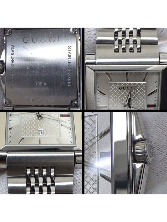 Gucci Watch Timeless Rectangle 138.4 Rectangular Sunray Silver Dial Date SS main image 4